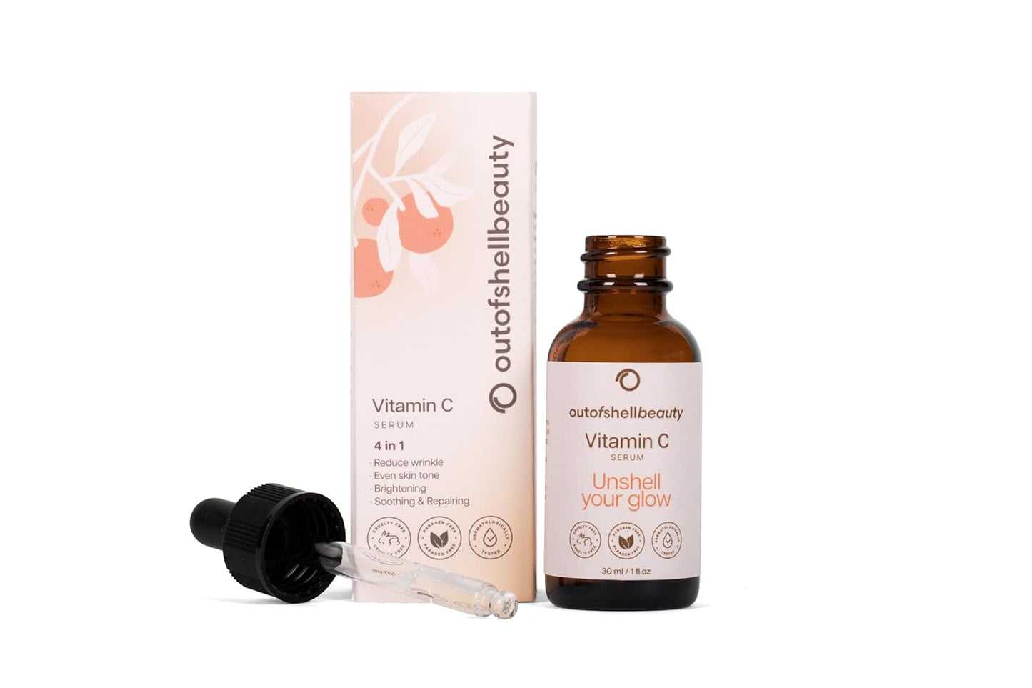 Vitamin C Serum for Face by Outofshell Beauty – 4-in-1 with Real Retinol, Hyaluronic Acid, Niacinamide – Brightening, Evens Skin Tone, Lightweight, No Irritation