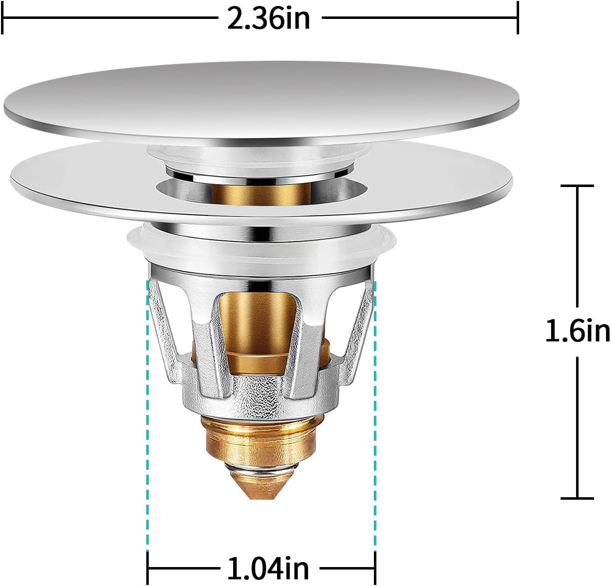 Universal Bathroom Sink Stopper with Hair Catcher, for 1.04-1.97 Inch Drain Hole, Spring Core Bathtub Drain Cover, Pop Up Sink Plug Basin Drain Strainer, Large Lid