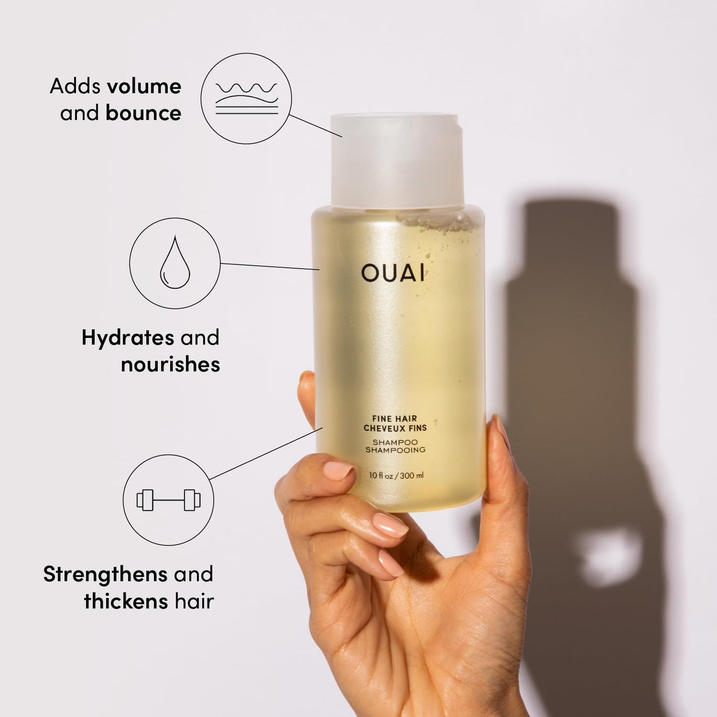 OUAI Fine Shampoo - Volumizing Shampoo with Strengthening Keratin, Biotin & Chia Seed Oil for Fine Hair - Delivers Clean, Weightless Body - Paraben, Phthalate & Sulfate Free Hair Care (10 Fl Oz)