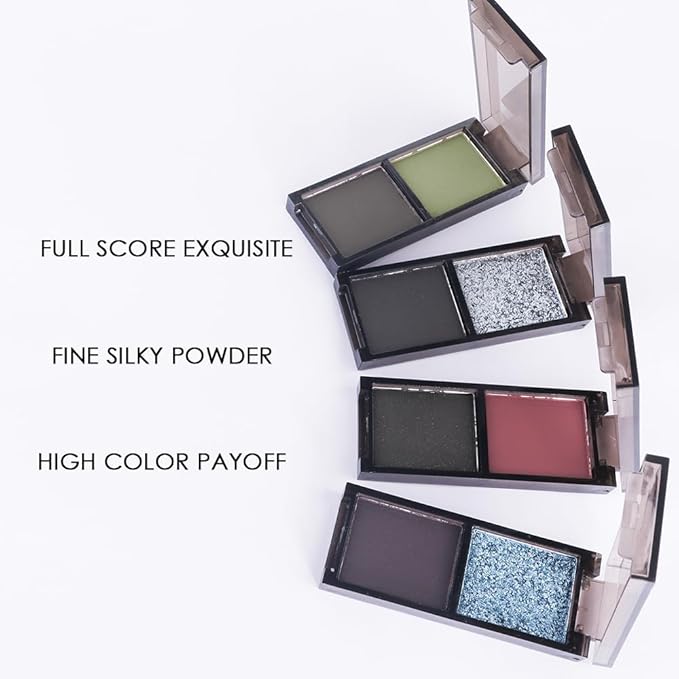 Green Black Two Color Matte Shimmer Glitter Eyeshadow,Bright High Pigment Eye Shadow Powder,Professional Long-Lasting Waterproof Makeup Palette,Blendable,Easy-To-Apply and Compact for Travel