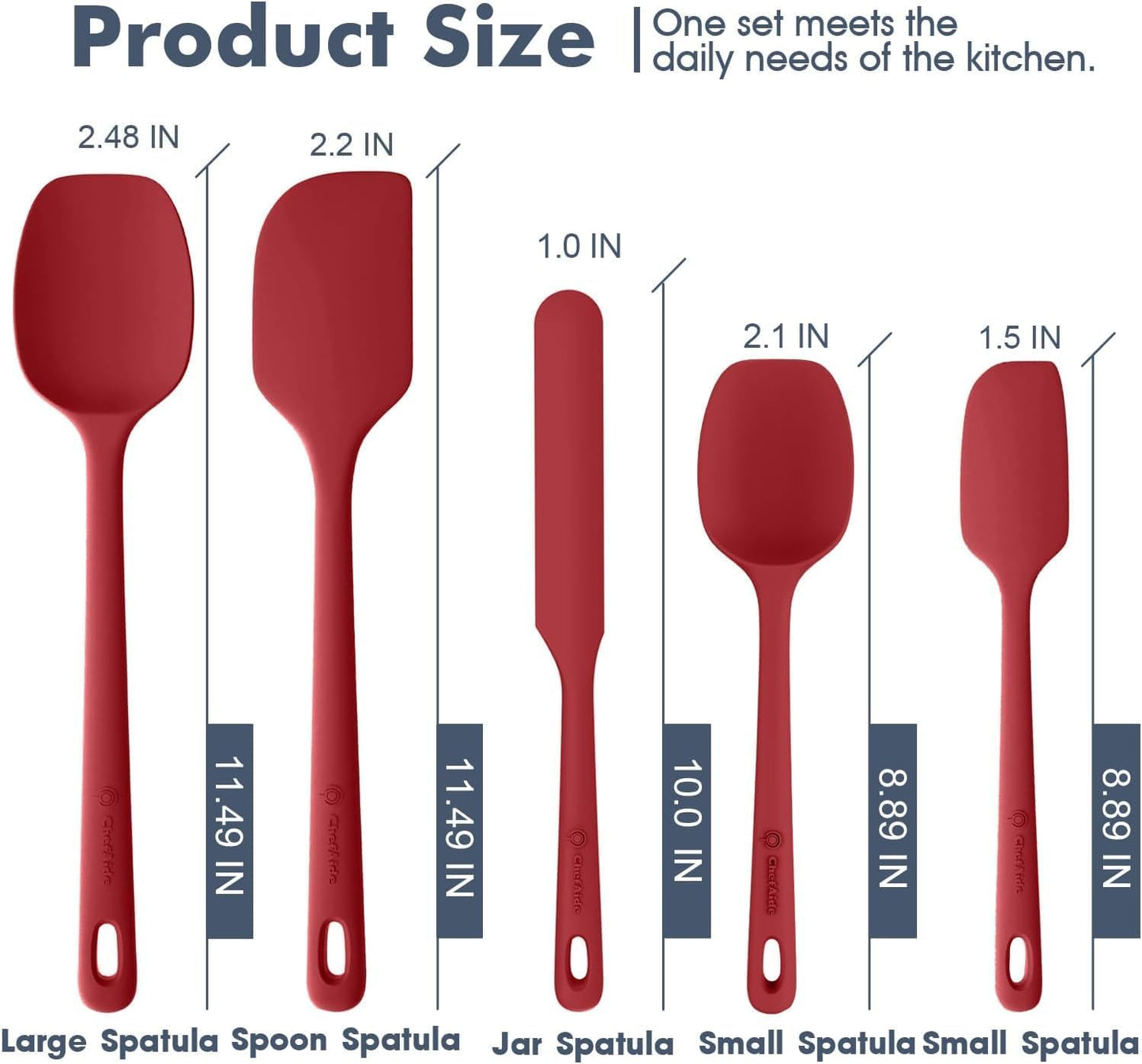 5 Pieces Silicone Spatula Set, Food Grade Rubber Spatula, Upgrade Strong Handle with Ergonomic Grip, Heat Resistant Up to 600°F for Nonstick Cookware, Cooking Red
