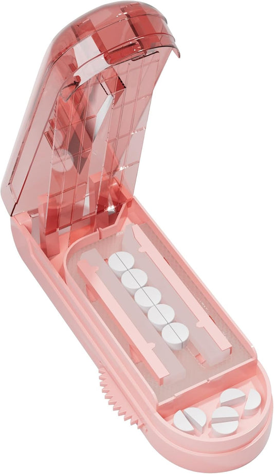 Pill Cutter Splitter for Small and Tiny Pills, Pill Splitter Accurately Cuts Multiple Pills at Once for Large and Small Medicines, Sharp Blade with Safety Guard (Pink)