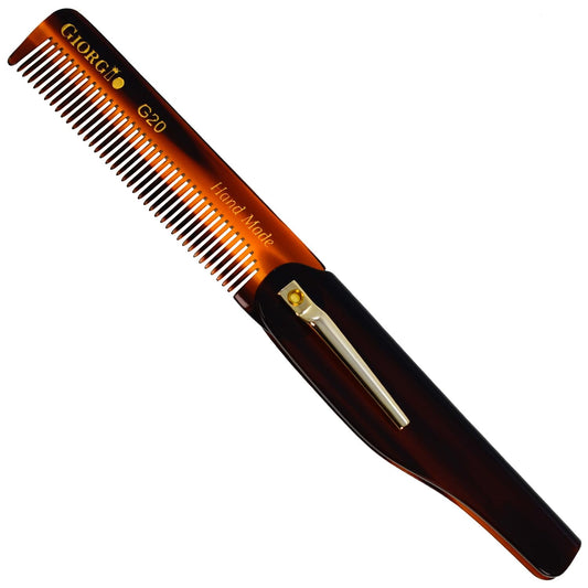 Giorgio G20 Folding Mustache and Beard Comb - Fine Tooth Travel Comb for Everyday Styling and Hair Care - Handcrafted Sawcut and Hand Polished (TortoiseShell)