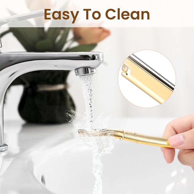 Dermaplaning Tool for Face, Dermaplane Razor for Peach Fuzz with Metal Grip, Professional Eyebrow Razor for Women, Facial Razor for Women Gold (12 Replaceable Blades)