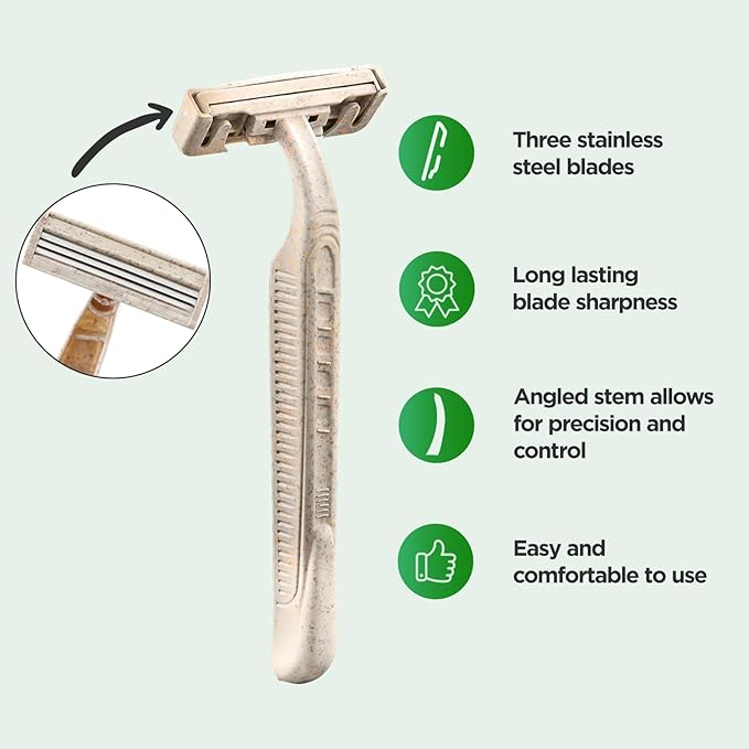 50Pcs Eco-friendly Disposable Razors Men|Safety Razor Dermaplaning Razors for Men & Women Shaving Body Facial Hair Shavers Facial Hair Remover for Women