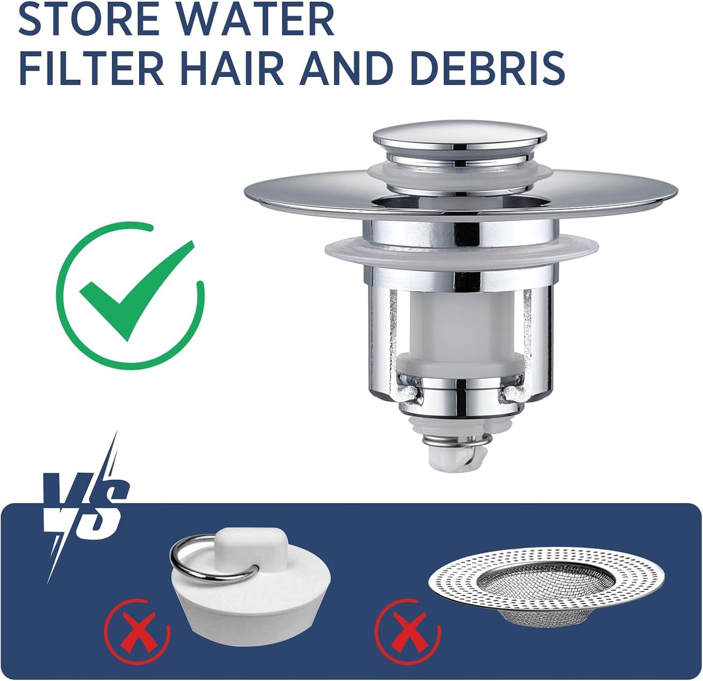 Universal 2 in 1Bathroom Sink Stopper, 2 Pack Pop Up Bathroom Sink Drain Strainer for 1.06"-1.65" Basin Drain Holes, Anti Clogging Drain Filter(Chrome Silver)