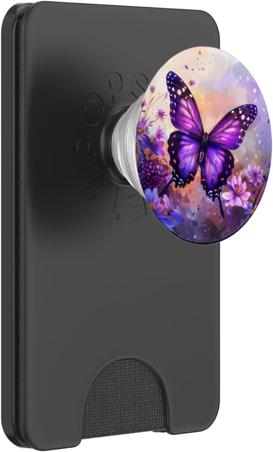 Dreamy Purple Butterflies PopSockets PopWallet for MagSafe