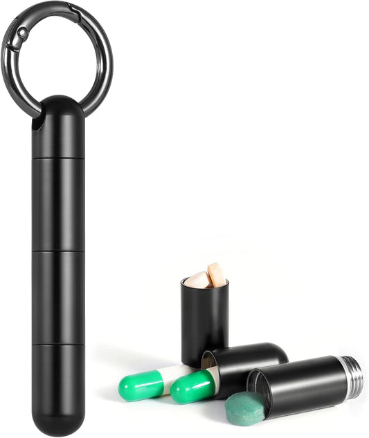 Titanium Keychain Pill Holder,Mini Pill Case Keychain,Waterproof Pocket Pill Case,Small Pill Container for Travel Purse(3 Compartment)