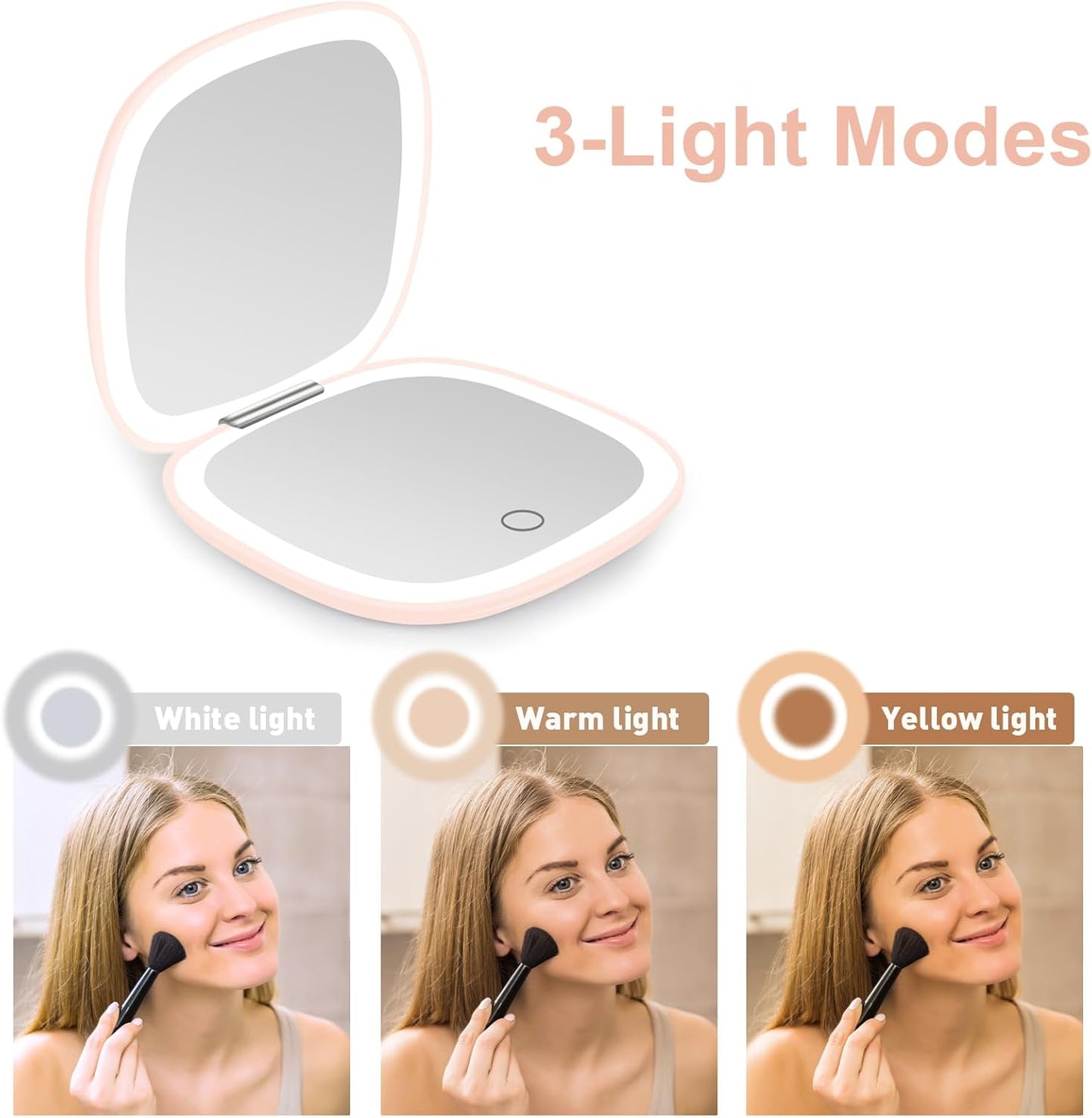 deweisn Compact Mirror, Lighted Travel Makeup Mirror with 1X/10X Magnifying Double Sided Dimmable Portable Pocket Mirror for Handbag and Pocket, USB Charging(Pink)