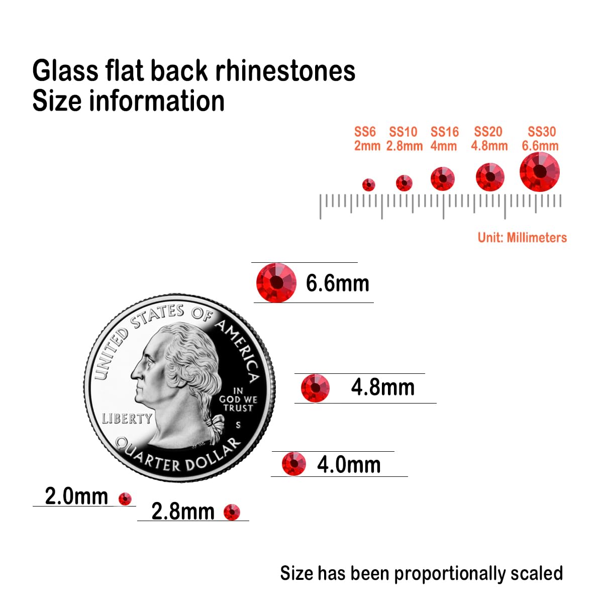 Flatback Glass Rhinestones,Bedazzler Gems 288pcs Non Hotfix Crystal Rhinestones for Nail Charms Crafts Clothes Tumblers,Red,SS30