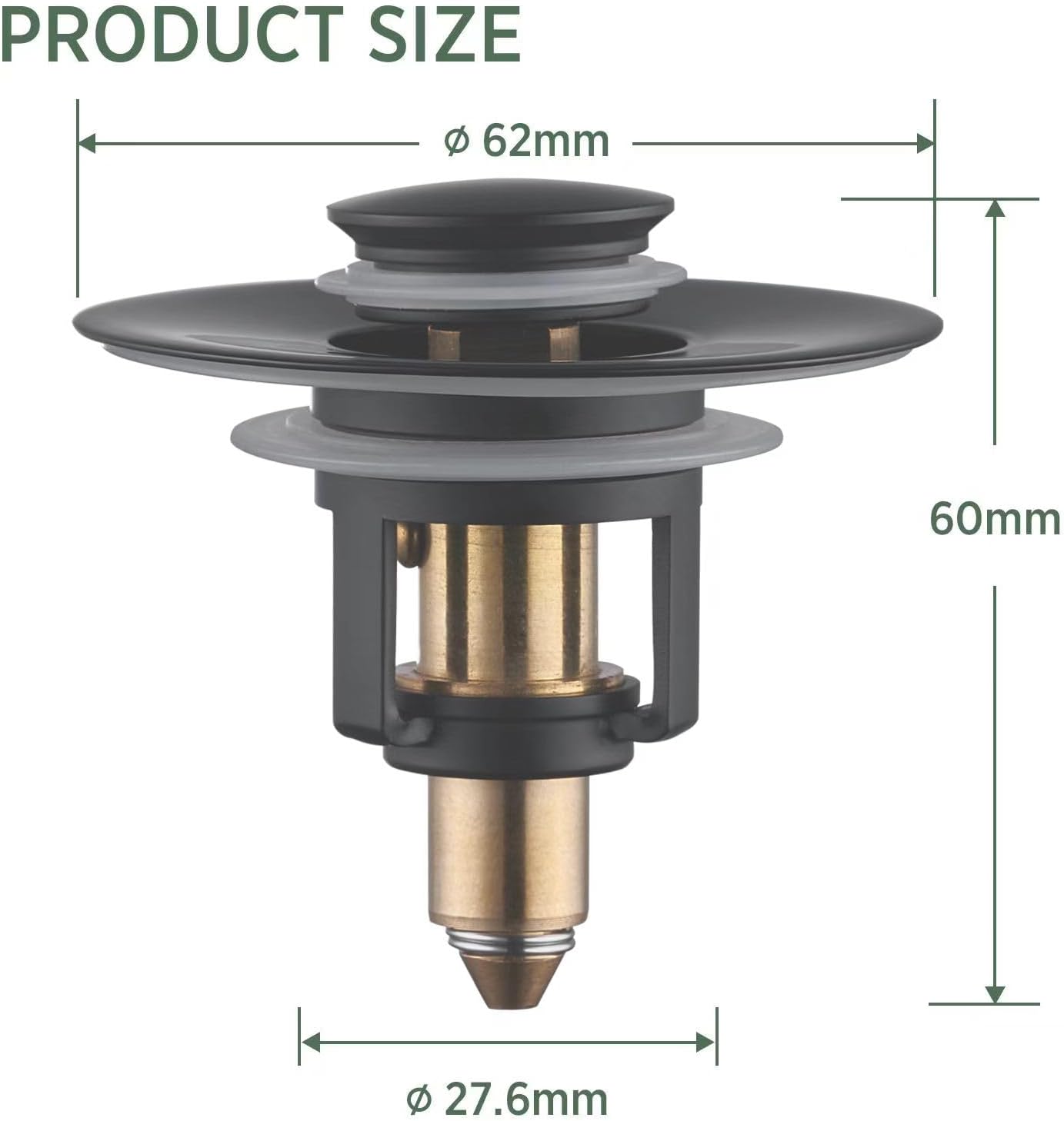 Universal Bathroom Sink Stopper - 2 Pack Matte Black Pop Up Drain Stopper for 1.06"-1.65" Basin Drain Holes,Anti Clogging Bathroom Sink Drain Strainers with Hair Catcher