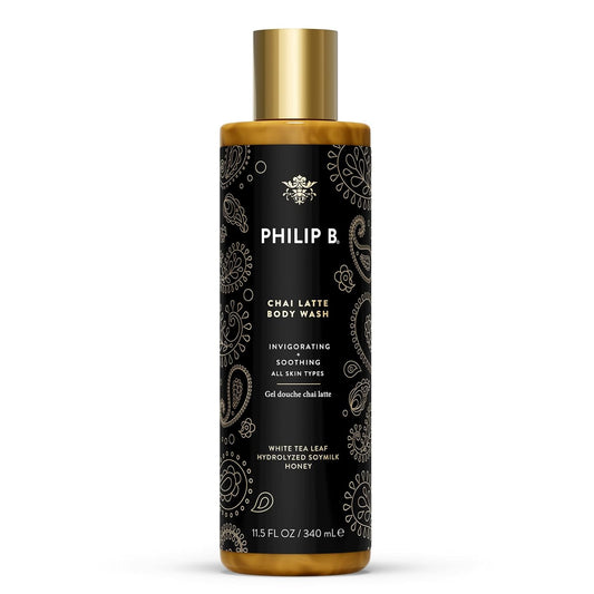 PHILIP B Chai Latte Body Wash 11.5 Fl Oz (340mL) - Invigorating + Soothing, Formulated with White Tea Leaf, Hydrolyzed Soymilk & Honey, for All Skin Types
