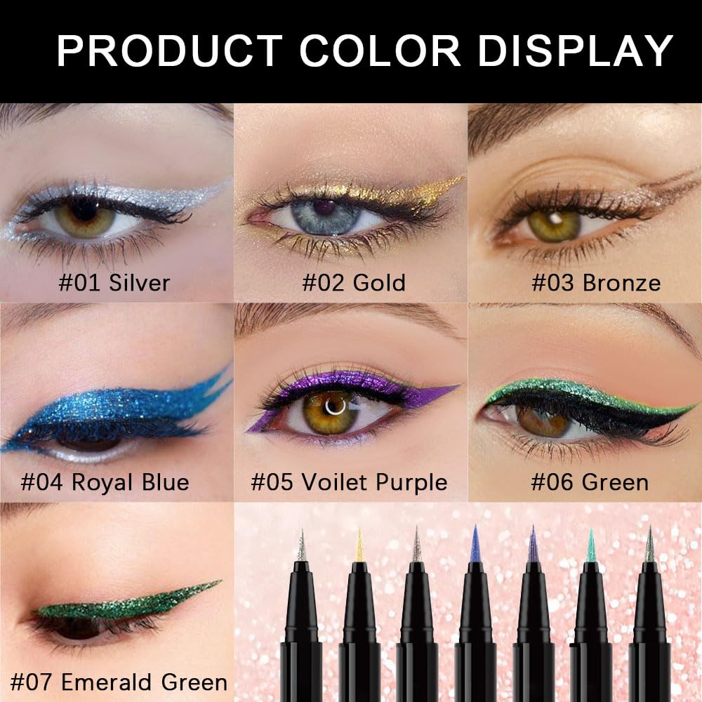 evpct 1Pcs Emerald Dark Green Glitter Shimmer Liquid Eyeliner Eye Shadow Makeup Pencil, Green Face Body Glitter Fake Eyelashes Lashes Mascara Accessories, Sparkle Metallic Colored Eyeliner Waterproof