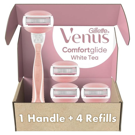 Gillette Venus ComfortGlide White Tea Women's Razor, Handle + 4 Blade Refills