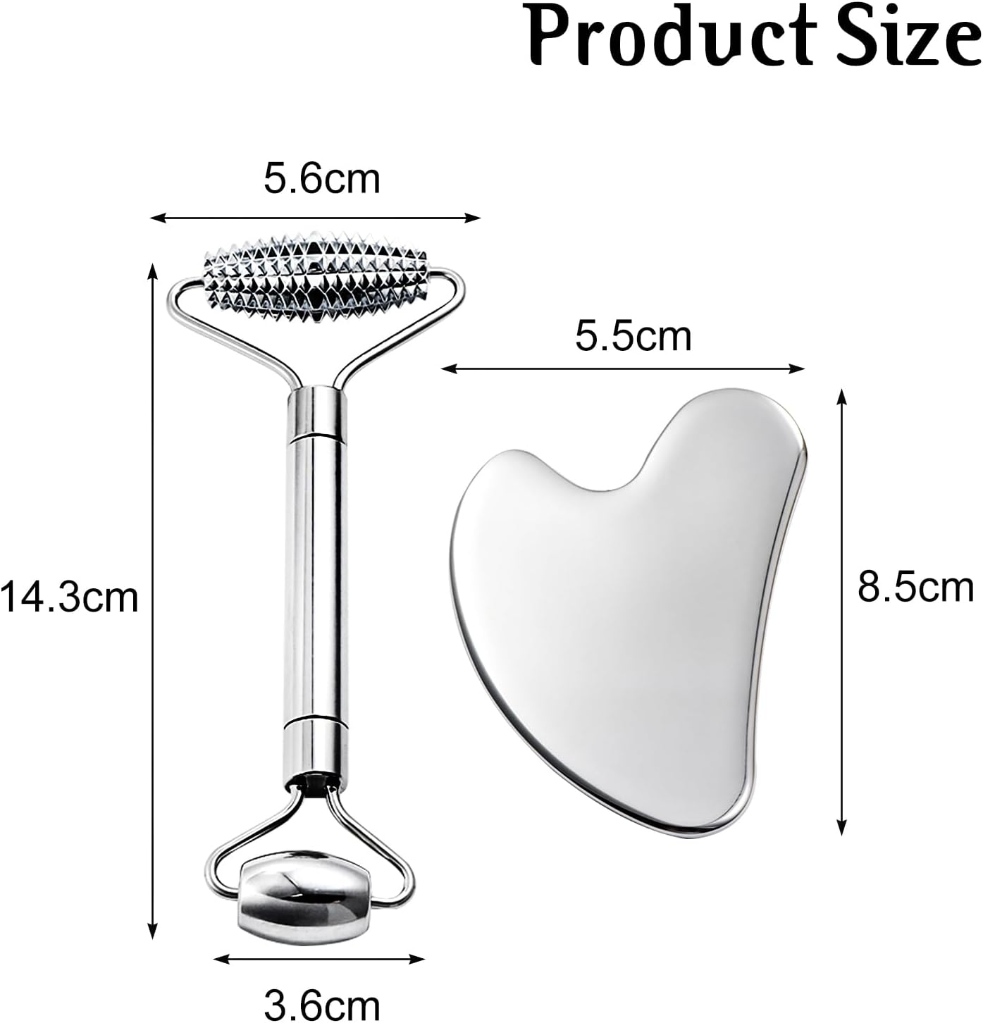 Gua Sha Facial Tools and Face Roller Set, Lymphatic Drainage Massager，Stainless Steel Facial Sculpting Eyes Roller Guasha for Face, Chin & Jawline Sculpting,Skin Care