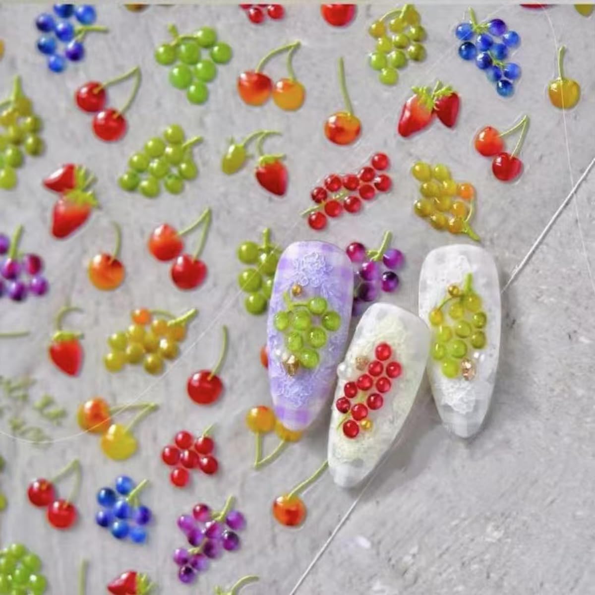 Fruit Nail Art Stickers Summer Colorful Nail Stickers 5D Embossed Cute Manicure Decals Accessories Self Adhesive Slider for Women DIY Nails Art Decorations Accessories