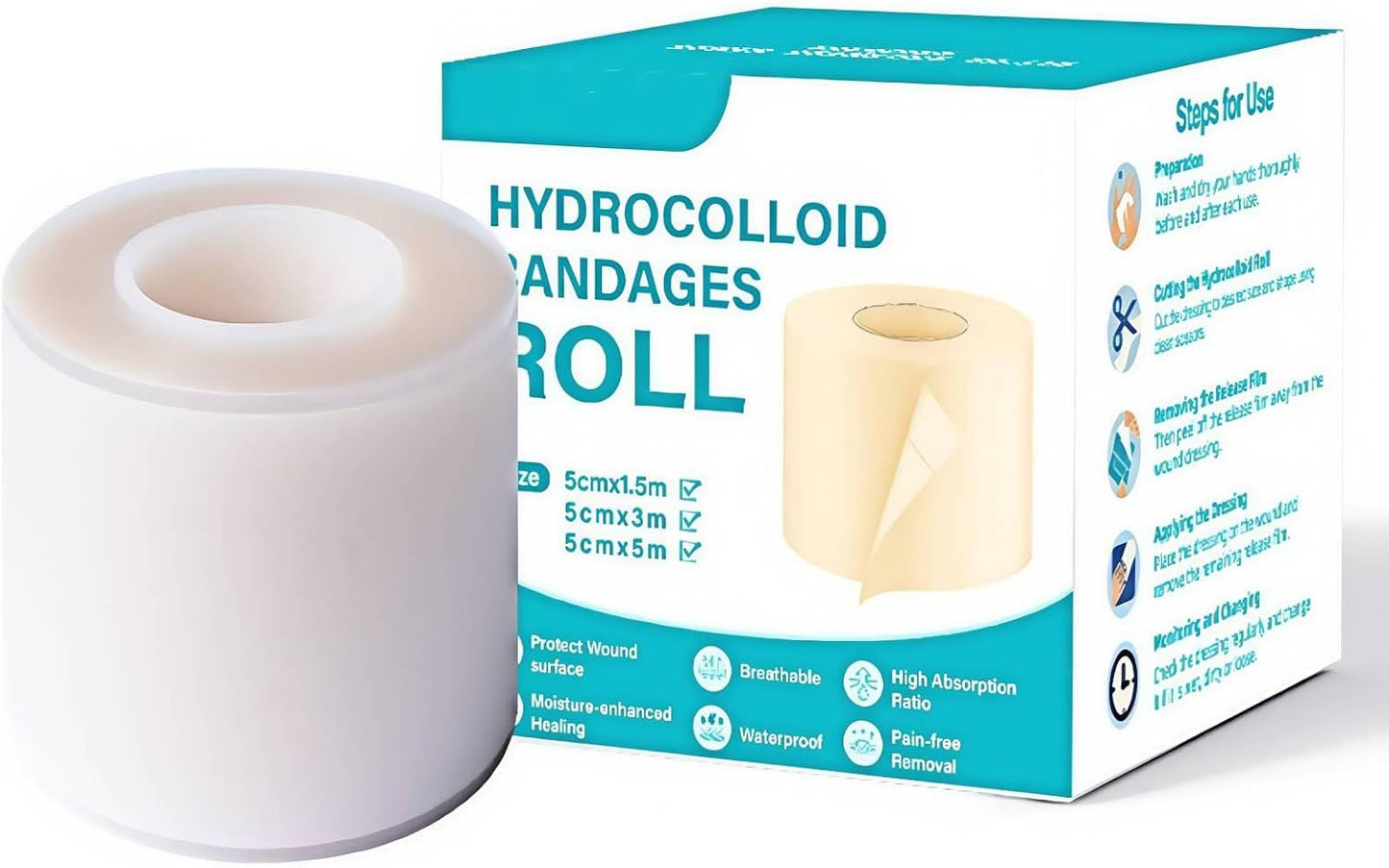 Hydrocolloid Bandage, Hydrocolloid Roll for Wound Care and Healing, Hypoallergenic and Skin-Friendly, Flexible & Waterproof,Self-Adhesive，DIY Size and Shape (2in* 10ft)
