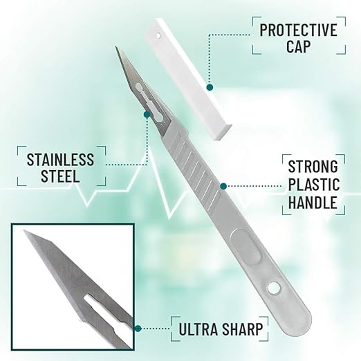 Disposable Scalpel #10 and #11 Scalpel Blades, Pack of 10 Dermaplaning Blades w. Plastic Handle, Carbon Steel Dermablade Blades Individually Wrapped 5x10 Blade and 5x11 Blade, Sterile
