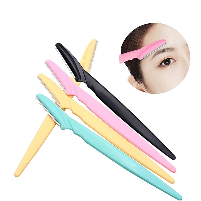 Eyebrow Razor for Women, iDeep 12 Pcs Eyebrow Razor with Safety Cover 4 Color Facial Hair Removal Shavers Dermaplane Razor for Women Eyebrow Knife for Trimming and Shaping Eyebrows