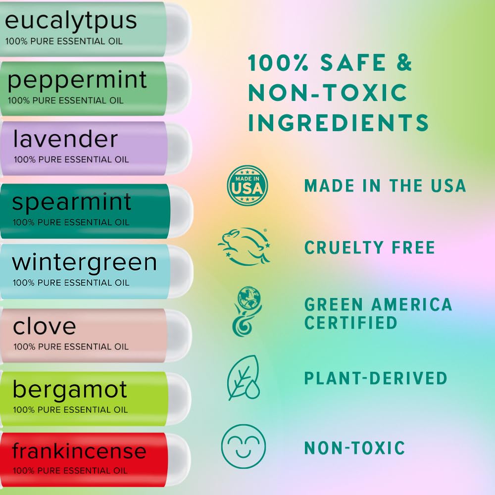 MOXĒ Nasal Inhalers Bundle, 8 Essential Oils, 100% Pure and Undiluted, Therapeutic Grade, No-Mess Portable Aromatherapy, Includes Eucalyptus, Peppermint, Lavender, Wintergreen, Made in USA - Pack of 8