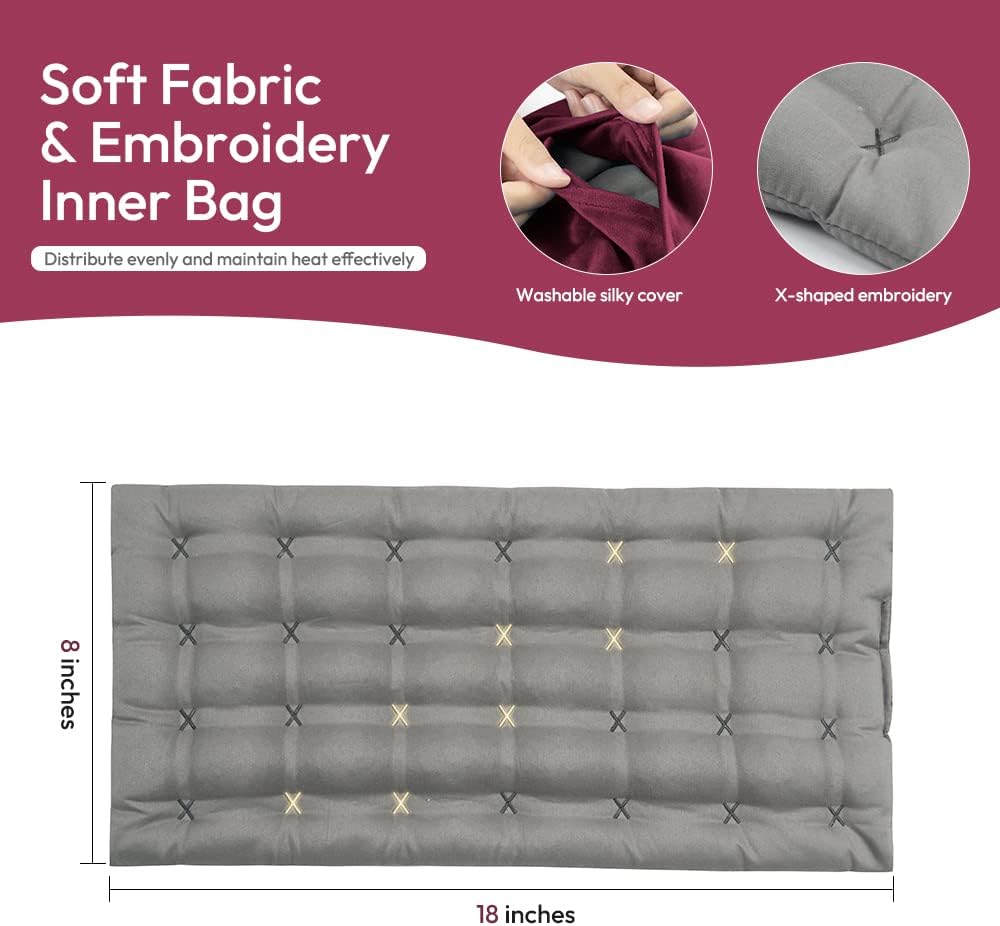 Microwavable Heating Pad with Washable Cover, 8 x 18 Microwave Heating Pad for Neck and Shoulders, Moist Heat Bean Bag Warm Compress for Knee, Joints, Wrist, Abdomen (Wine Red)