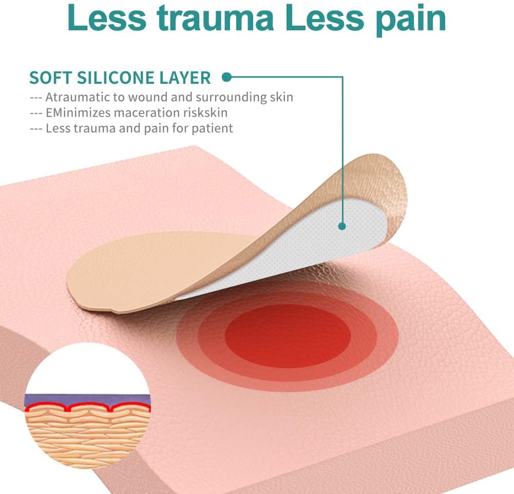 Dimora 10 Pack Wound Dressing Sacrum Foam Bandages Silicone Adhesive Border 7"x7" Waterproof Sacral Pads Absorbent Breathable Bed Sore Pressure Dressing