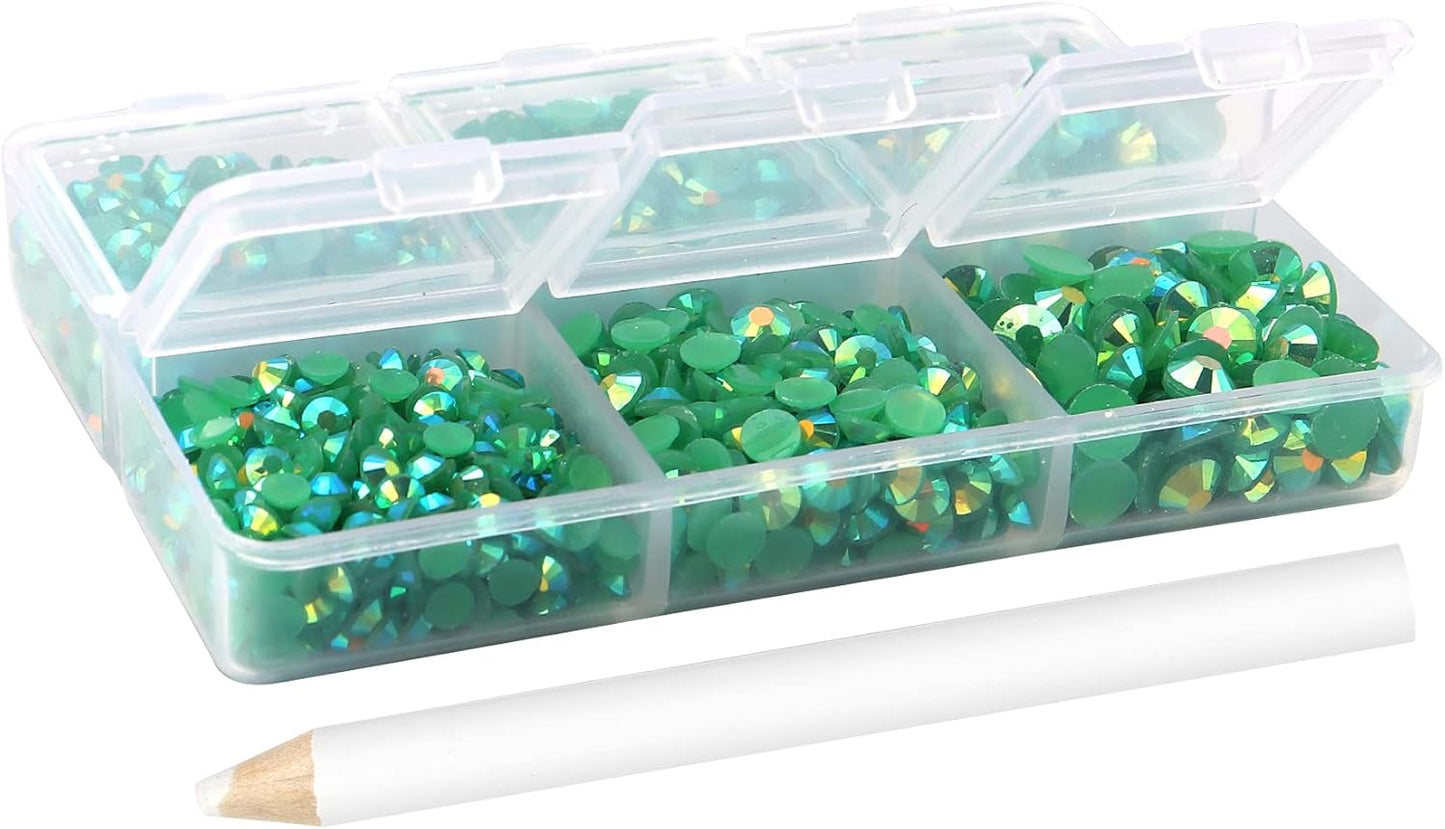 Multi Size 3mm 4mm 5mm Rhinestones Set for Nails Crafts Dark Green Non Hotfix Rhinestones Nail Gems Rhinestone Jelly AB&Round Flat Back Resin Rhinestone for Makeup Clothes Shoes Eyes Bottles Crafts