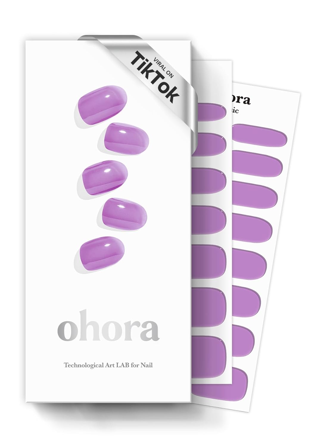 ohora Semi Cured Gel Nail Strips (N Tint Pop) - Purple, Tint, Works with Any UV/LED Lamps, Salon-Quality, Long Lasting, Easy to Apply & Remove - Includes 2 Prep Pads, Nail File & Wooden Stick