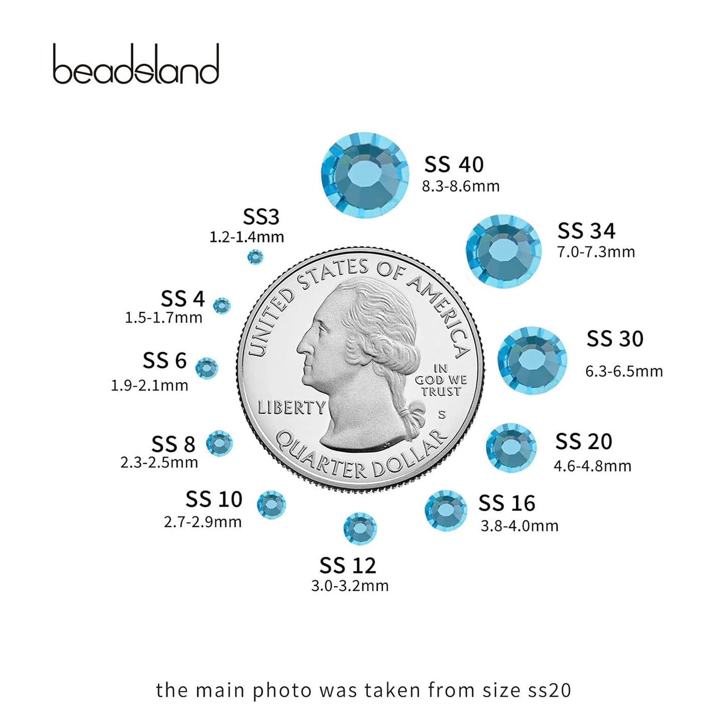 Beadsland 1440pcs Flat Back Crystal Rhinestones Round Gems for Nail Art and Craft Glue Fix, Aquamarine,SS12,3.0-3.2mm