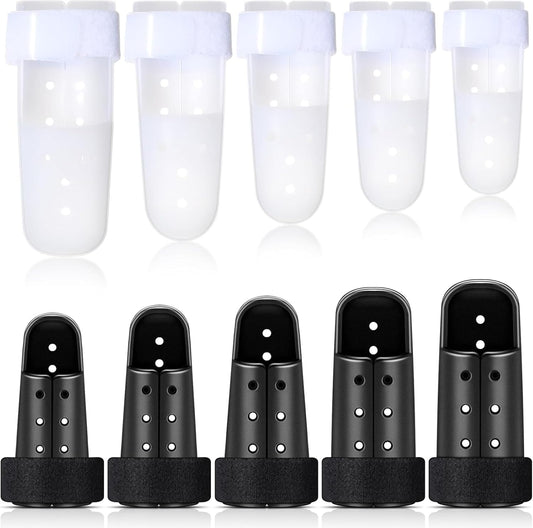 BBTO 10 Pcs Mallet Finger Splint, 5 Sizes Finger Support Brace Stabilizer Straightener Plastic Fingertip Protectors Arthritis Knuckle Immobilization for Thumb Pinky Middle Index Ring(White, Black)