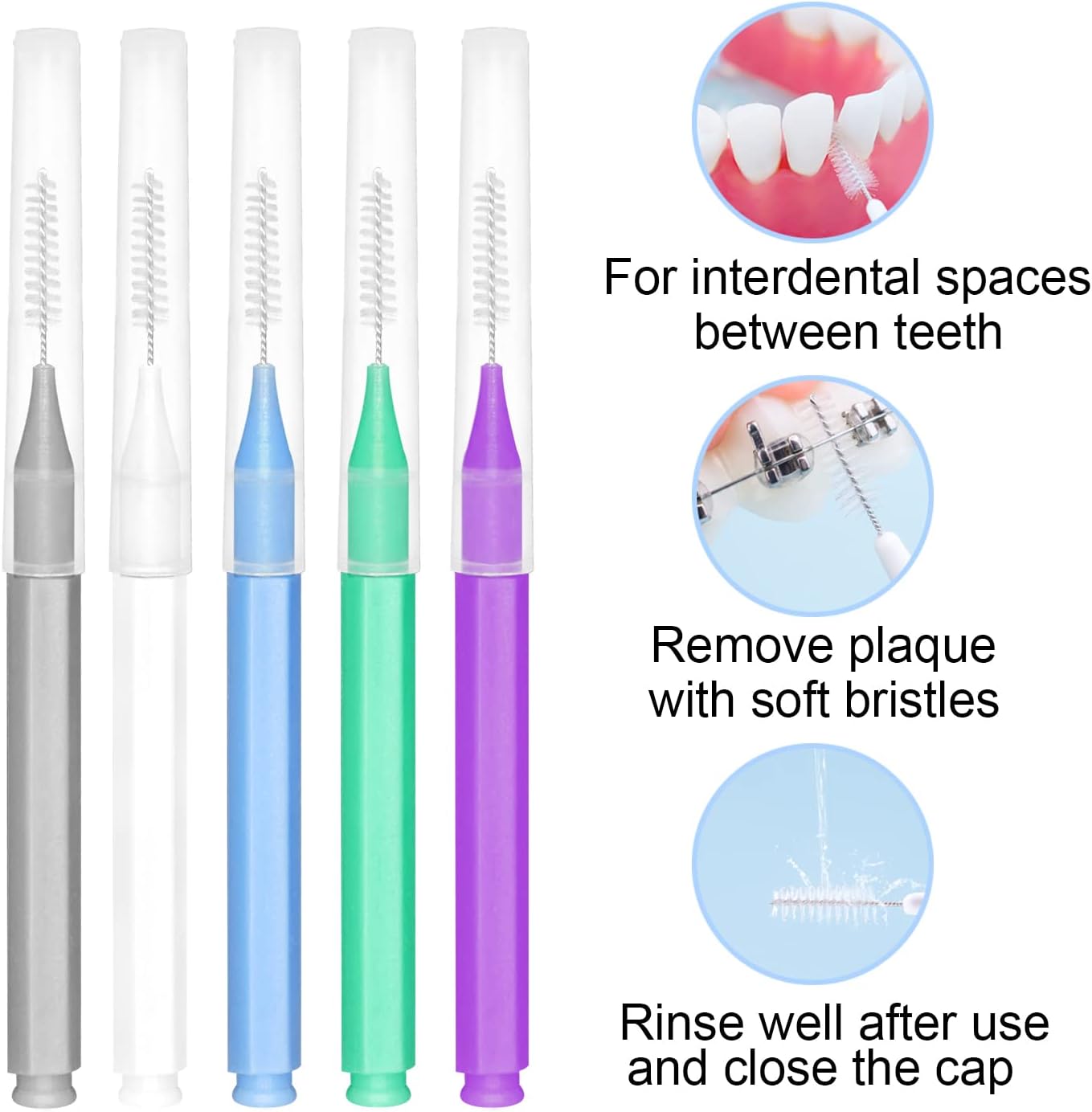 EasyHonor Braces Brush for Cleaner Interdental Brush Toothpick Dental Tooth Flossing Head Oral Dental Hygiene Flosser Toothpick Cleaners Tooth Cleaning Tool (5 Cool Colors,75pcs)