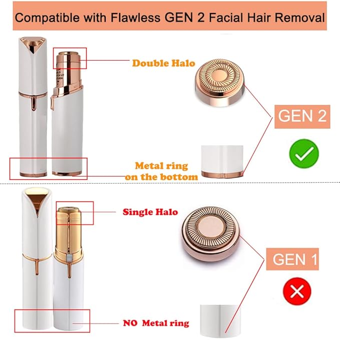 Facial Hair Remover Replacement Heads: Compatible with Finishing Touch Flawless Facial Hair Removal Tool for Women As Seen On TV 18K Gold-Plated Rose Gold (Generation 2 Double Halo)