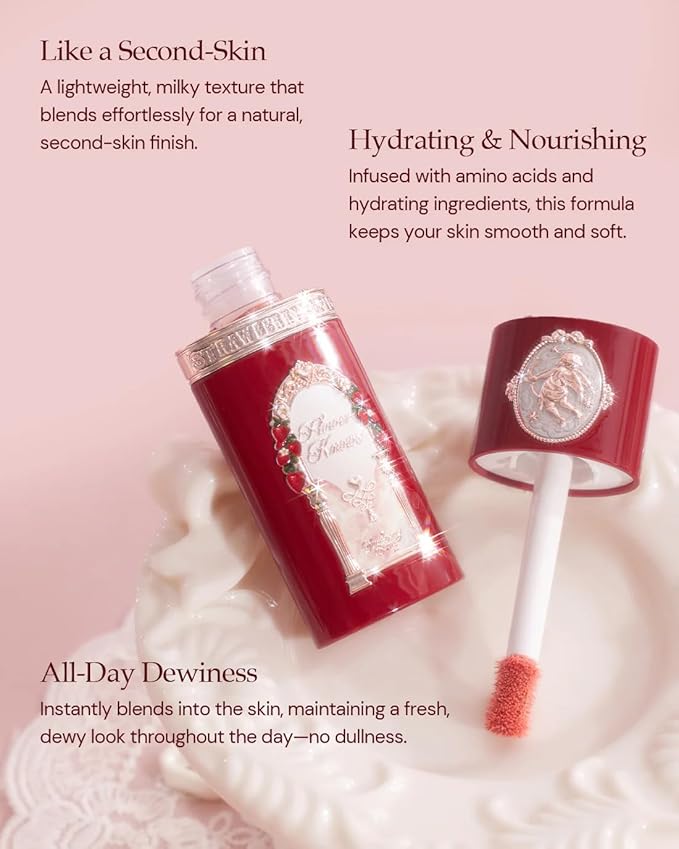 Flower Knows Strawberry Cupid All Day Glow Liquid Blush,Water- & Sweat-Resistant Blush for Cheeks,Blendable Dewy Finish with Hydrating Formula (01 Frosty Strawberry,0.25 Fl Oz)