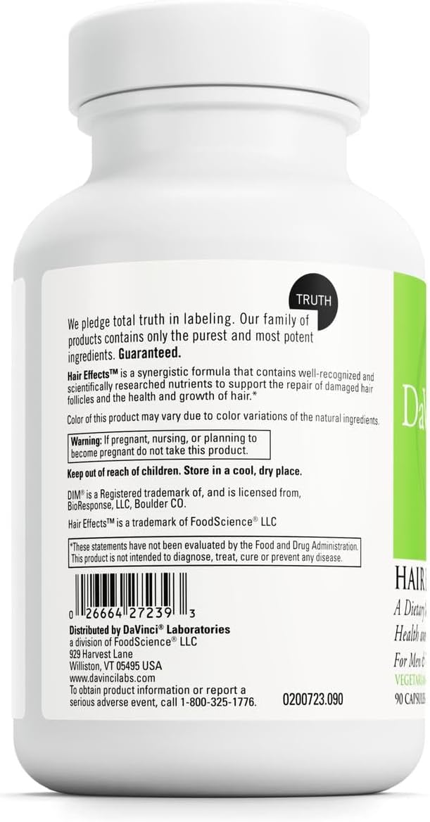 DAVINCI Labs Hair Effects - Dietary Supplement to Support Healthy Hair Growth and Skin* - with Biotin, Zinc, Copper, Saw Palmetto and Grape Seed Extract - Gluten-Free - 90 Vegetarian Capsules