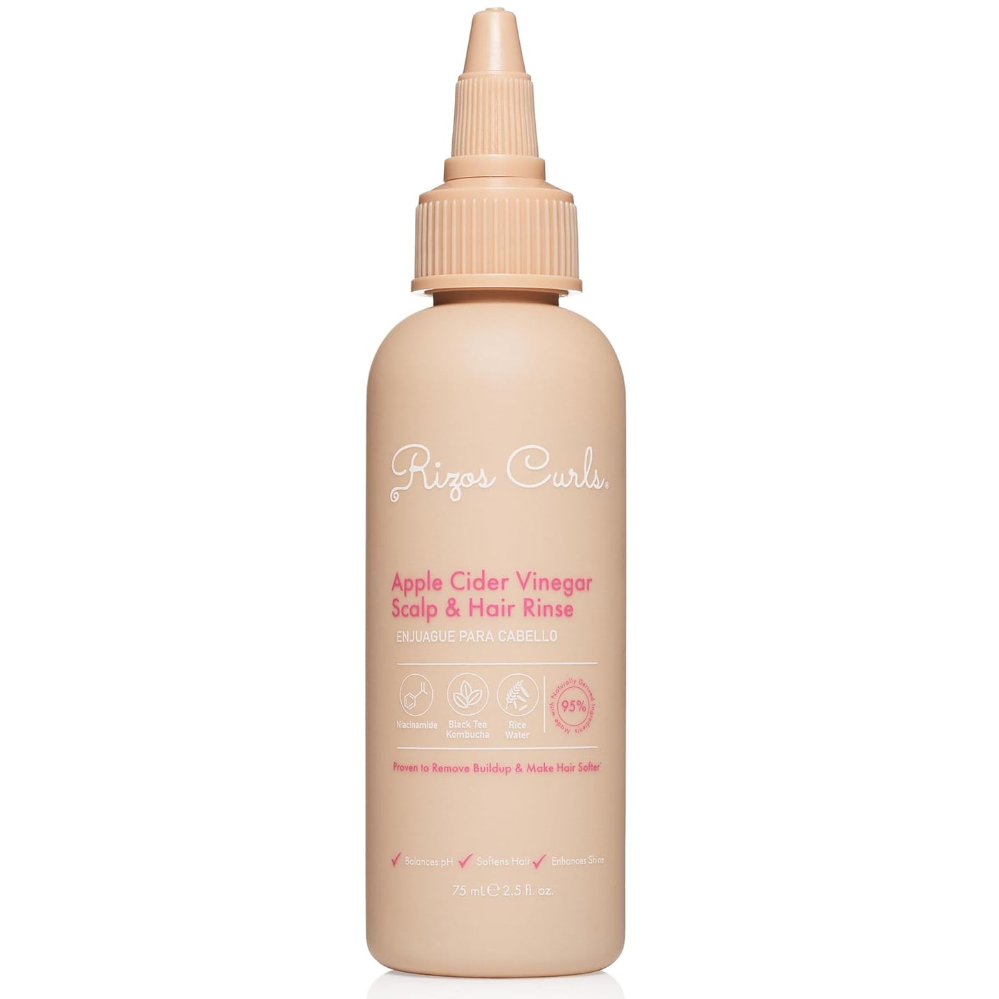 Rizos Curls Travel Apple Cider Vinegar Scalp & Hair Rinse, Clarifies to Remove Product Buildup, Balance Oils, Revive Hair & Scalp, Enhances Softness & Shine, 2.5 oz