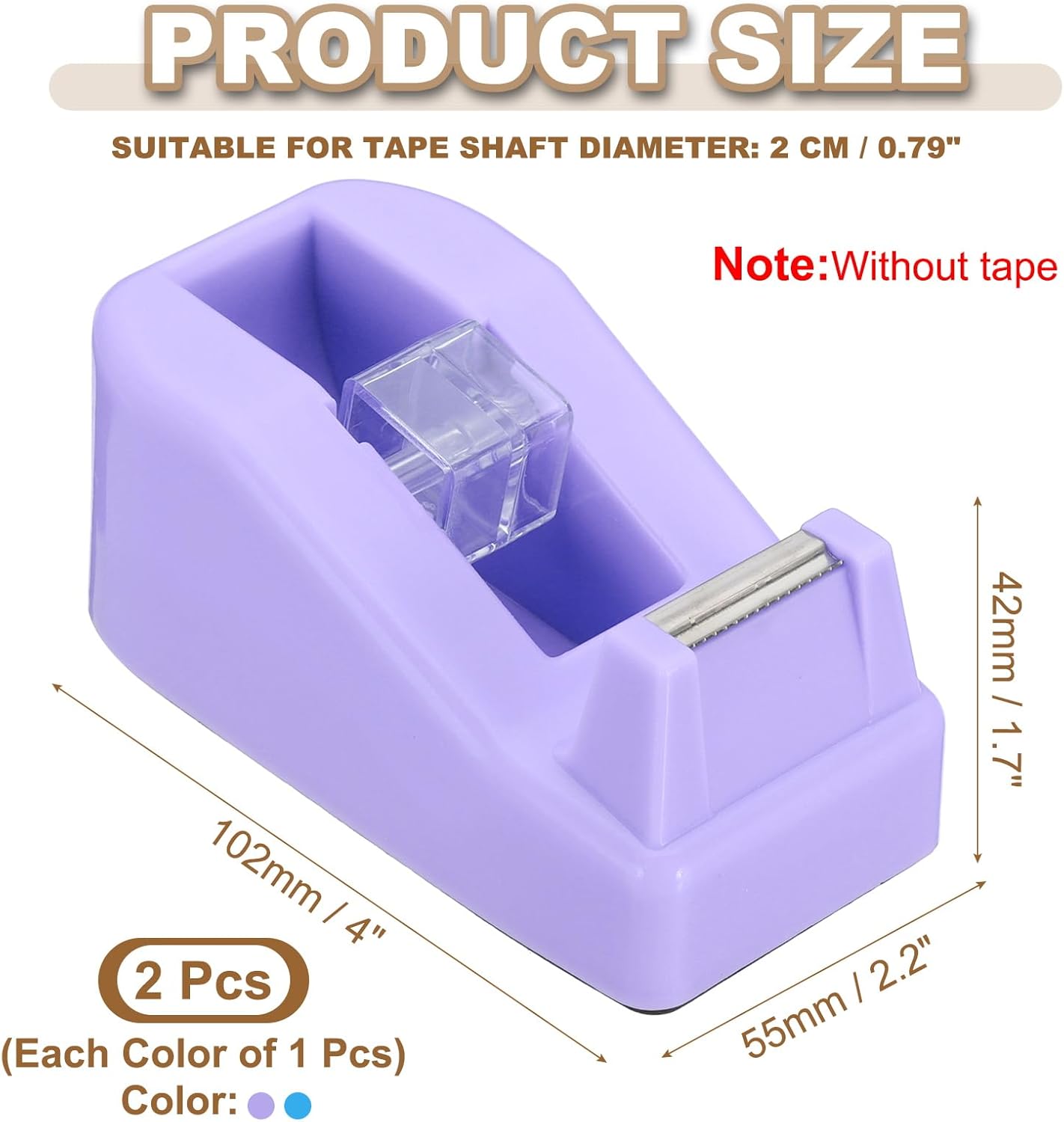 PATIKIL 2pcs Tape Dispenser Desk, Small Tape Dispenser Cute Desktop Dispenser Holder for Tape Office Desktop, Blue Purple