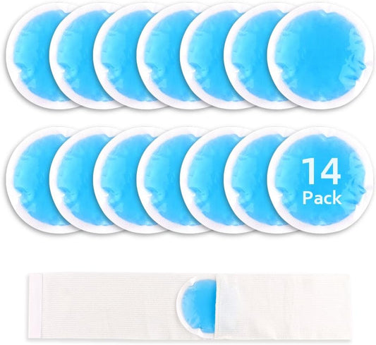 NEWGO Small Ice Packs for Injuries, 14 Pack Round Ice Packs for Face, Hot and Cold Gel Ice Pack Circular Cold Compress with Cloth Backing & Sleeve for Pain Relief, Toothaches, Breast Surgery