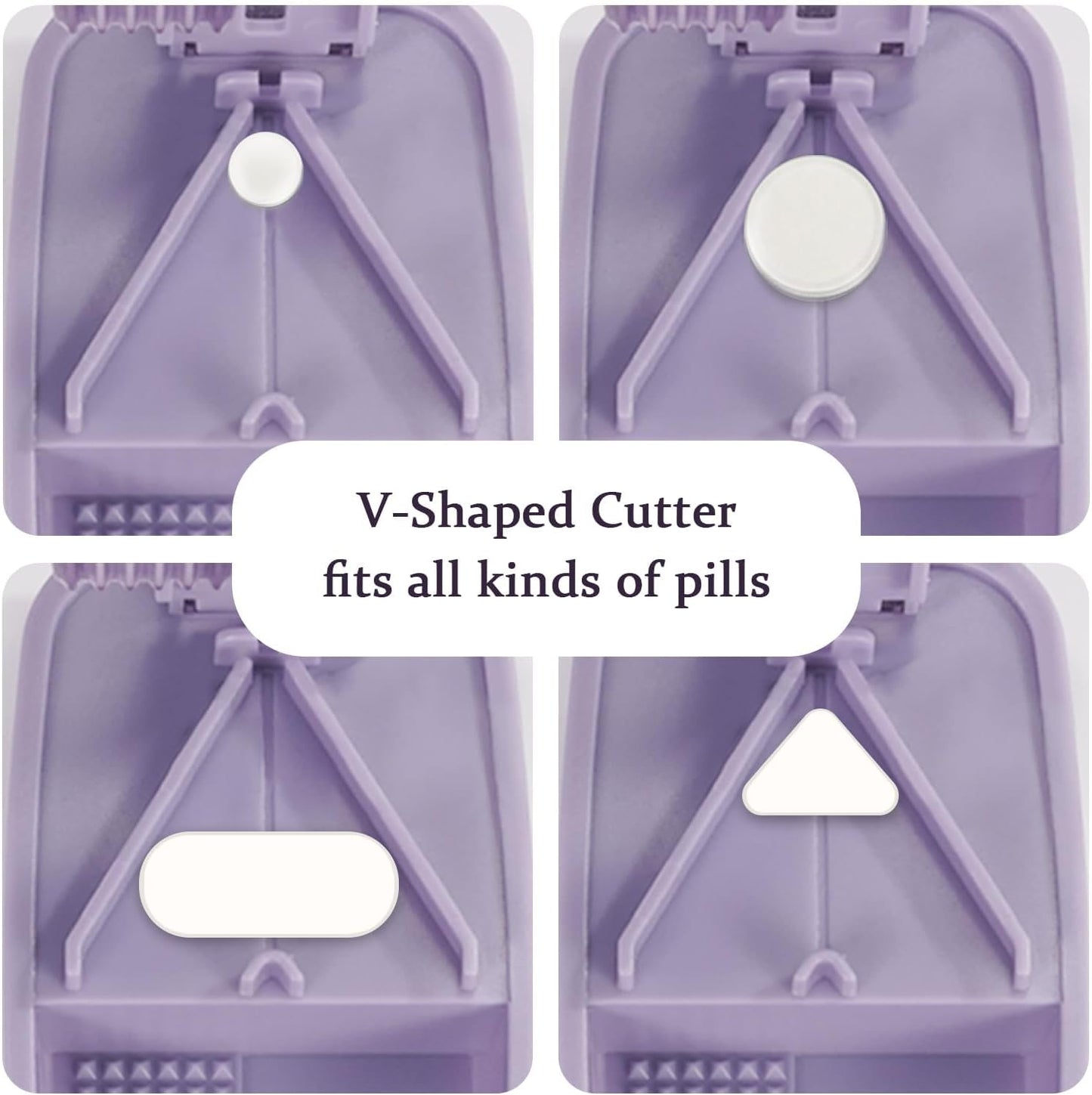 Pill Cutter Splitter for Small and Tiny Pills, or Large Pills. V-Shaped Design for Multiple Sizes. Safety Blade Guard. Loss-Proof Built-in Small Brush & Sliding Door Pill Storage (Sky)