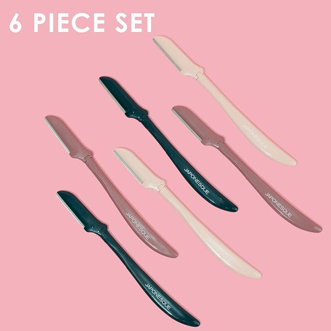 JAPONESQUE Precision Dermaplaner Facial Razors – 2pk 6 Piece Set, Eyebrow and Facial Hair Single Blade Razors for Women and Men, 2pk, 6ct.