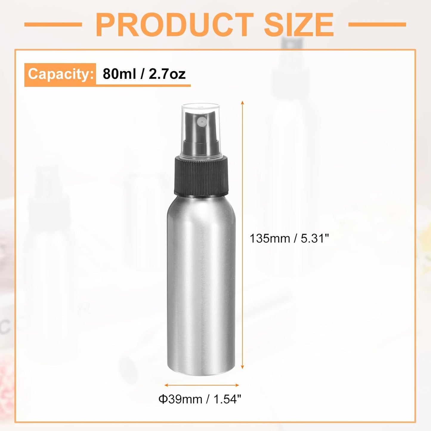 HARFINGTON 5pcs Aluminum Fine Mist Spray Bottles 80ml/2.7oz Metal Small Liquid Alcohol Refillable Travel Container with Black Plastic Nozzle Cap for Perfume Skincare Cosmetic Storage Bottle