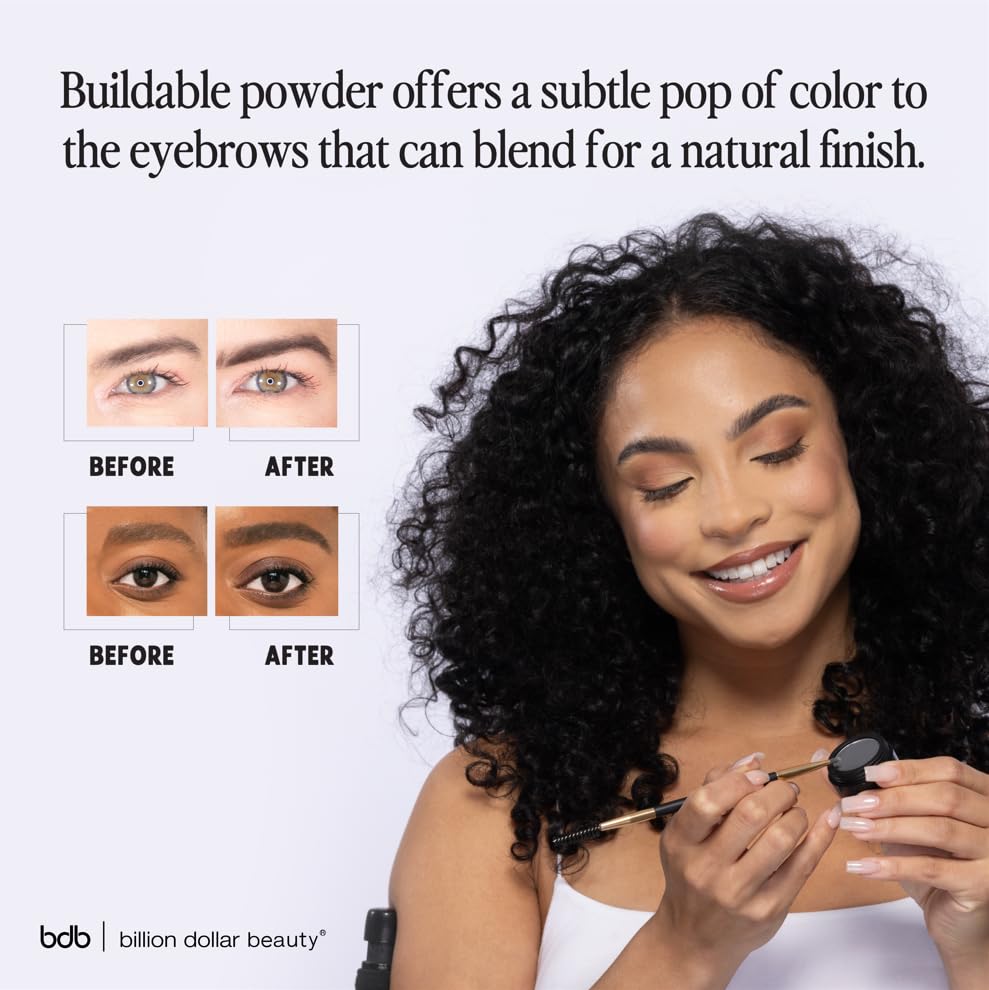 bdb Eyebrow Powder & Definer Brush - Long-Lasting, Fuller & Fluffier Brows, Spoolie for Precision, Soft & Natural, Raven Black