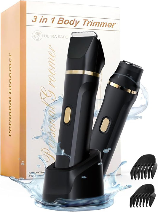 Upgraded Bikini Trimmer for Women, [2in1 & Painless] Electric Body Razors/Shaver, [Waterproof] Beard Trimmer for Men, Replaceable Ceramic Blade, Superior Charge Dock, Gifts for Women/Men