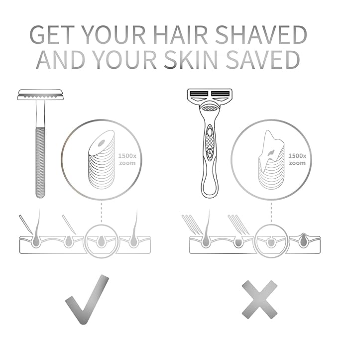 Bambaw Double Edge Safety Razor for Men with Stand, Reusable Metal Razor with 5 Double Edge Blades, Single Blade Razors for Men & Women – Silver