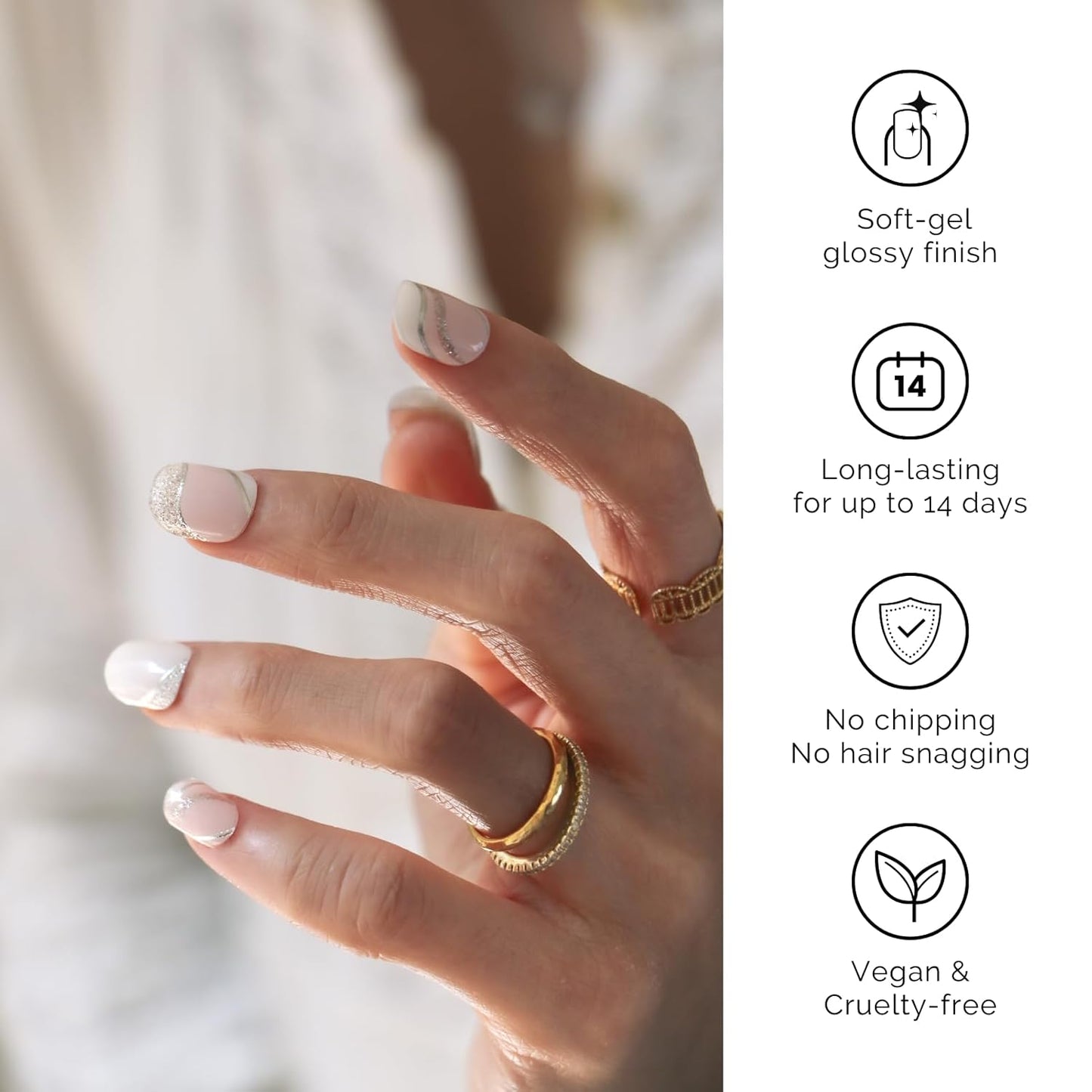 NAILOG Semi Cured Gel Nail Strips 34 pcs| Buy 2 Get 1 UV Lamp | Long Lasting Nail Polish Sticker Wraps with Glossy Gel Finish, Be with You