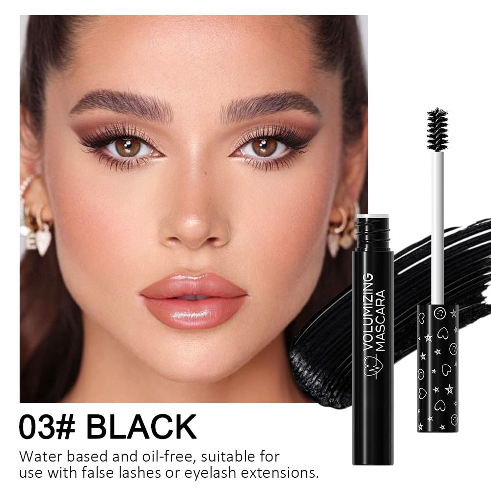 Colored Mascara for Eyelashes Set,Colorful Waterproof Mascara for eyelashes Long lasting Charming Voluminous for Women Halloween Eye Makeup (2Pcs 03#Black&04#White, F)