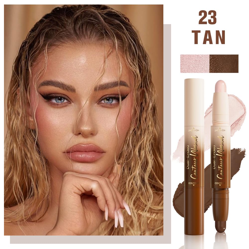 evpct Darker Nude & Light Pink Cream Contour Stick Face Body Makeup Dual Ended, no Transfer Waterproof 2 in 1 Cream Concealer Stick Contouring Makeup, Nose Contour Bronzer Sticks Face Highlighter