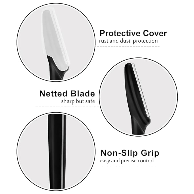 21 Pcs Eyebrow Razors, Face Razors Multipurpose, Exfoliating Dermaplaning Tools, Eyebrow Trimmers Shaver with Safety Cover, Facial Hair Removal for Women Men Body Use (Black)
