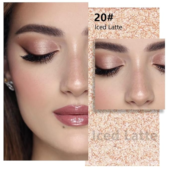 evpct Light Nude Brown Shimmer Single Eyeshadow Palette Makeup for Older Women, Iced Latte Glitter Sparkle Cream Eye Shadow Palette Brightener Makeup for Older Women, High Pigment Monochrome Eyeshadow
