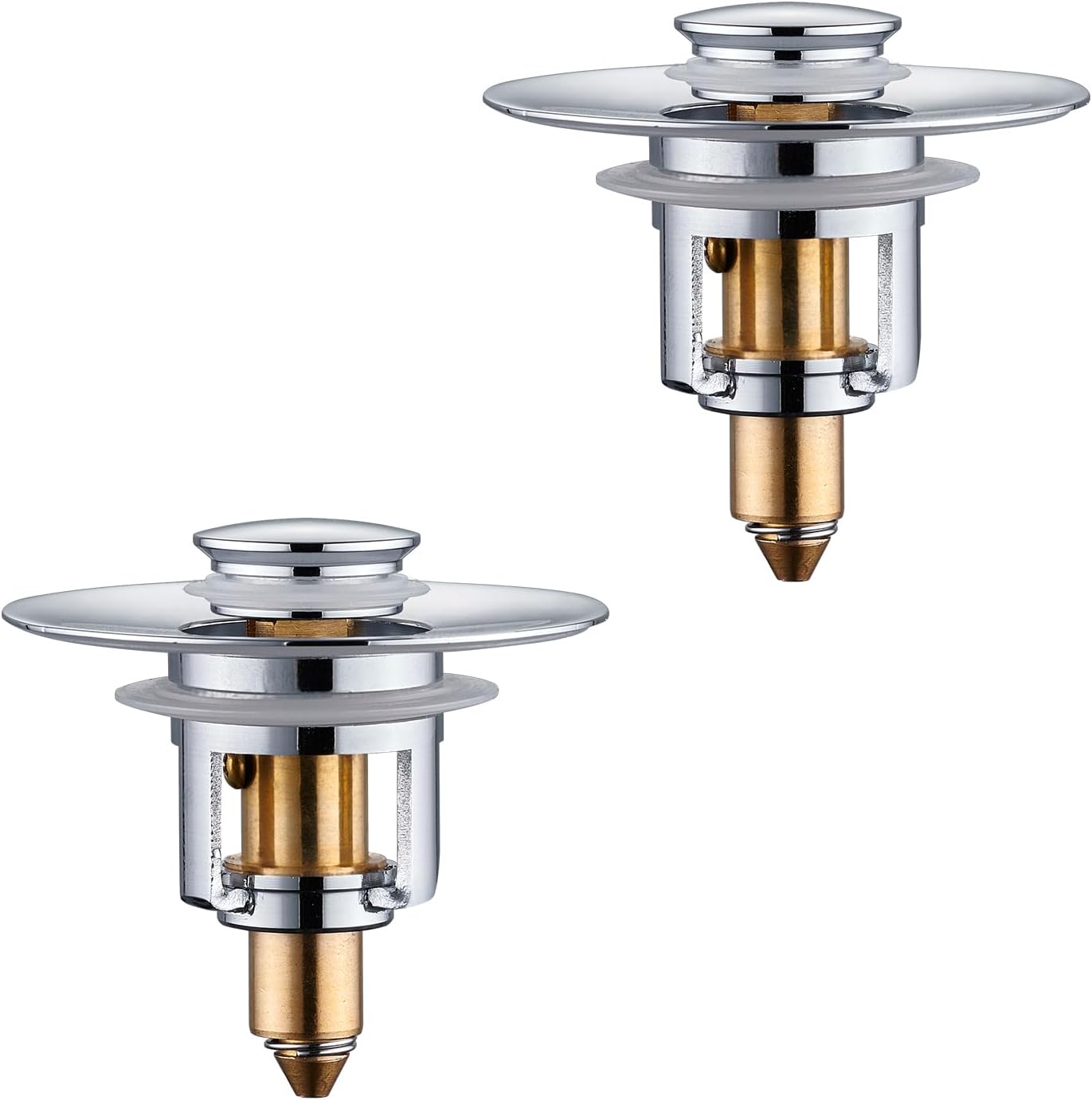 Universal Bathroom Sink Stopper - 2 Pack Chrome Silver Pop Up Drain Stopper for 1.06"-1.65" Basin Drain Holes,Anti Clogging Bathroom Sink Drain Strainers with Hair Catcher