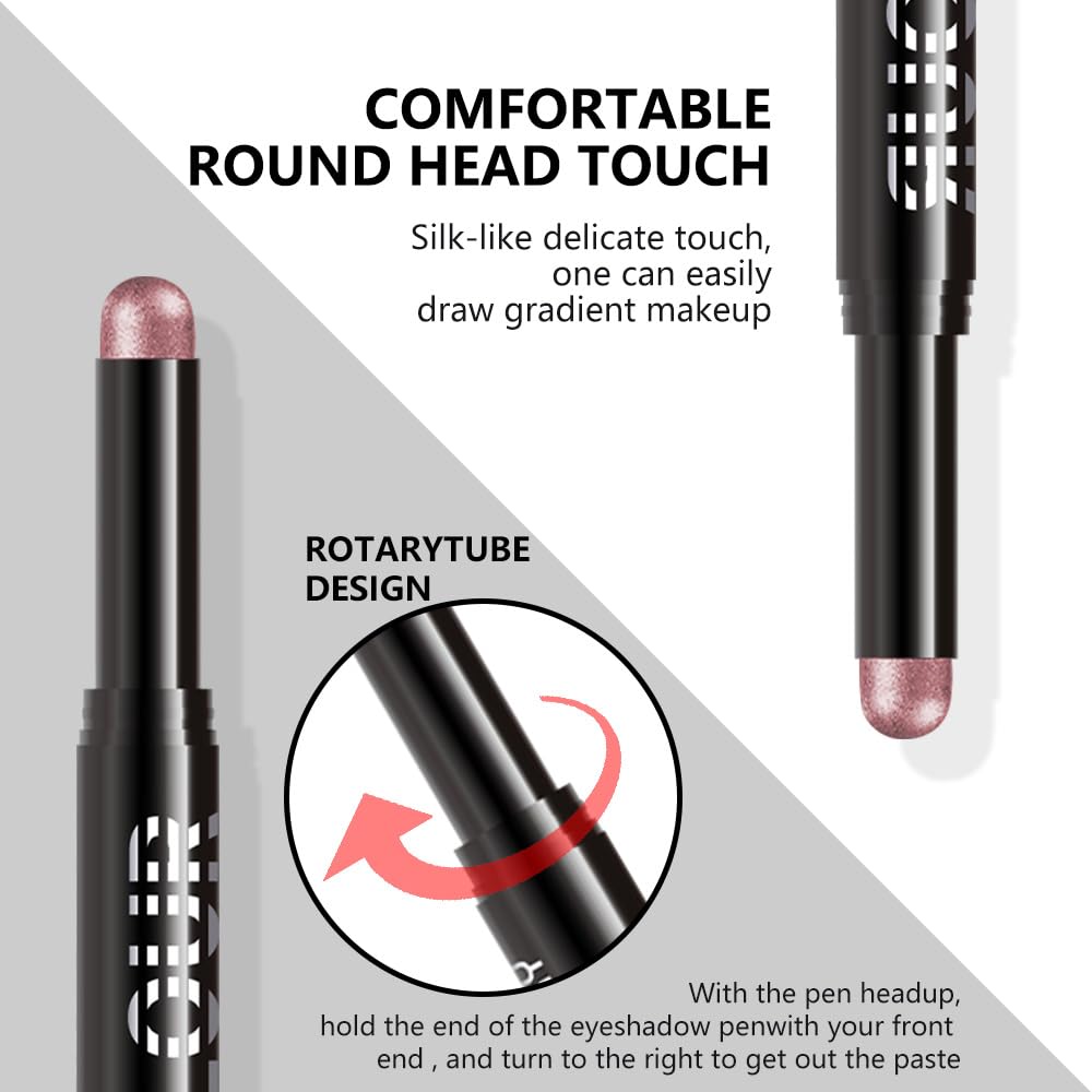 Rose Gold Shimmer Cream Eye Shadow Stick Makeup for Women, Rose Gold Shimmer Matte Eye Shadow Brightener Stick for Eyes, Waterproof Eyeshadow Pencil Applicator Blendable for Eye Highlight 03